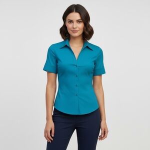 A/X ARMANI EXCHANGE TEAL BLUE COTTON Women's Button-Up Shirt Sz.XS